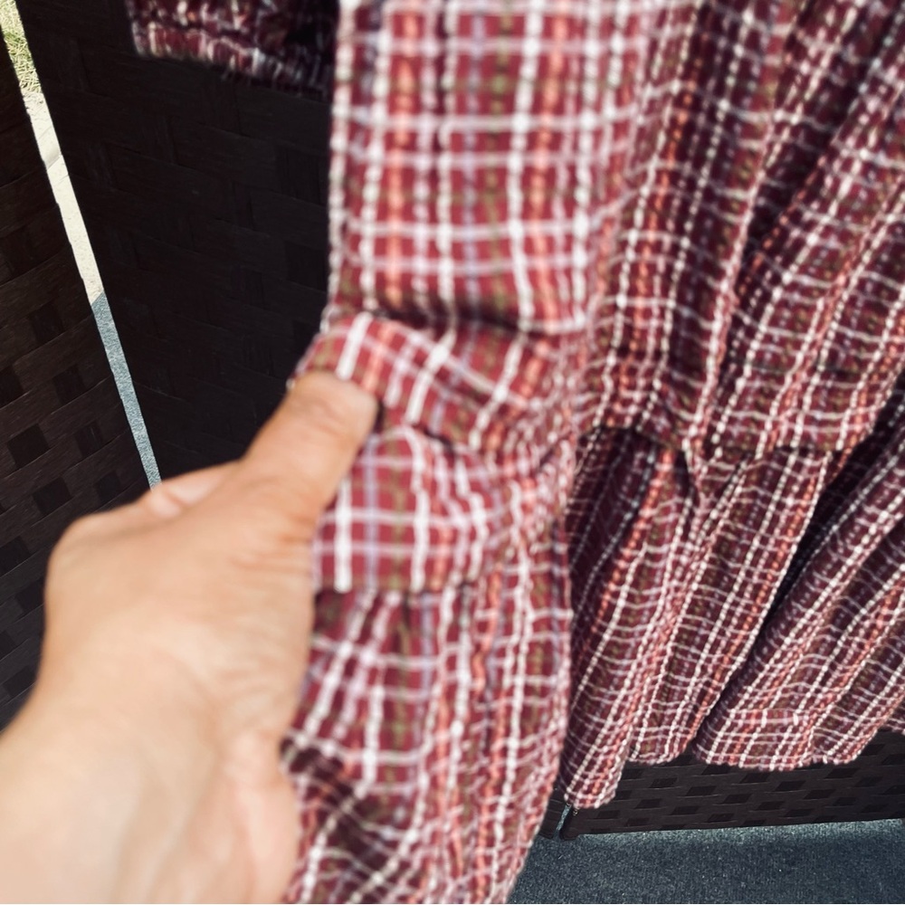 Madewell Merlot Seersucker Checkered Long Sleeve, V neck Dress - Size XS - Picture 9 of 16